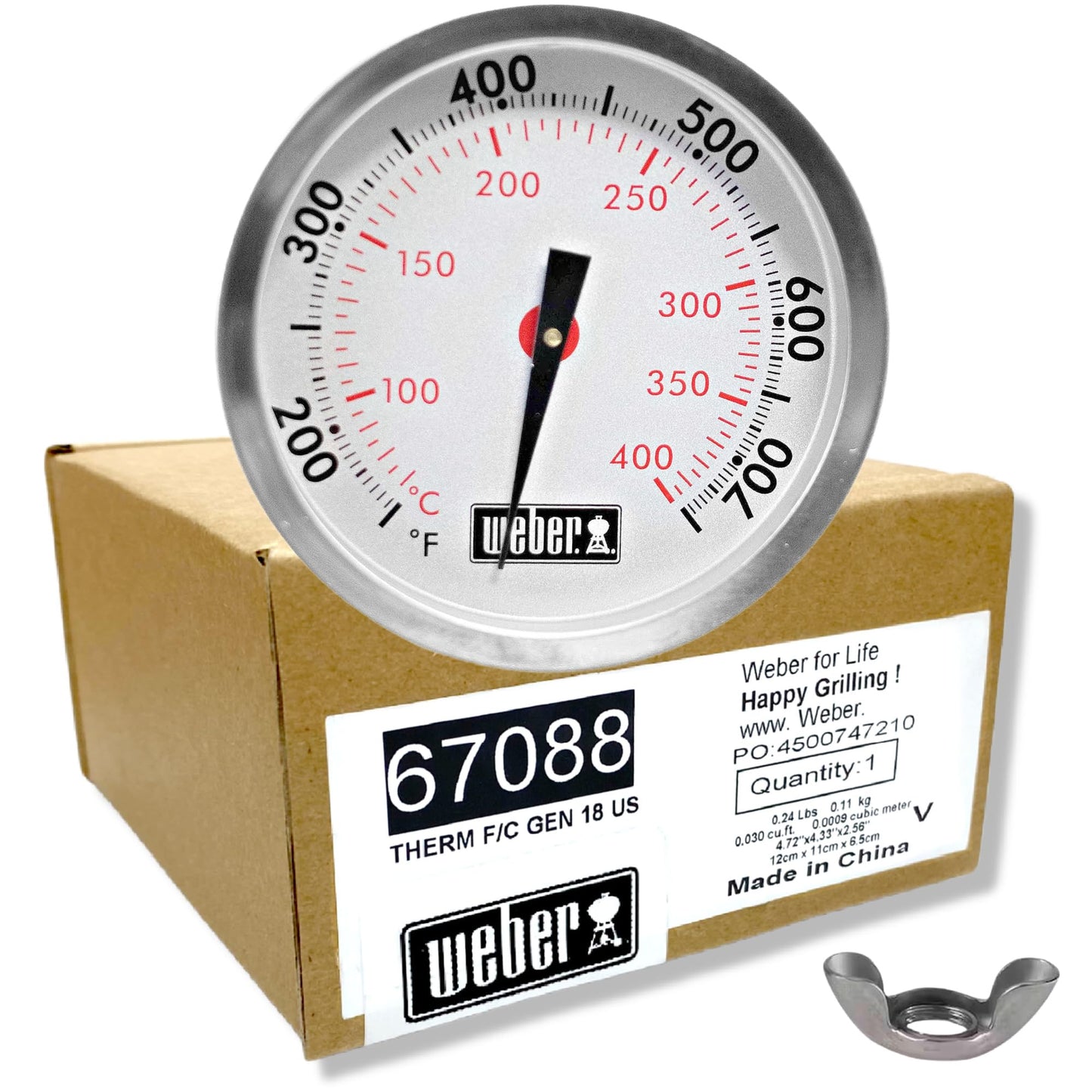 Weber Replacement Thermometer 67088, Center Mount, 2-3/8" Diameter