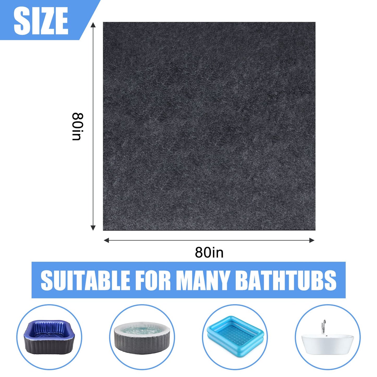 90 * 90 inch Hot Tub Pad, Inflatable Hot Tub Mat - Outdoor/Indoor, Waterproof Slip-Proof Backing, Absorbent Spa Pool Ground Base Flooring Protector