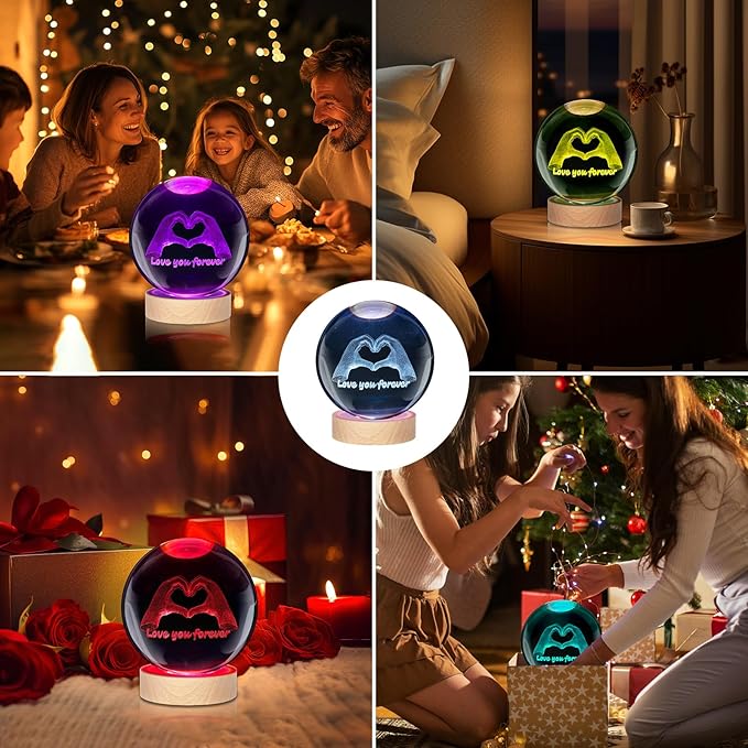 Kopesmsy 3D TayTay Gifts, Cute 3.15-inch Hands Heart Shaped Crystal Ball Night Light with Wood Base, Night Light Room Decor, Birthday Anniversary Christmas Gift for Fans, Music Song Lover