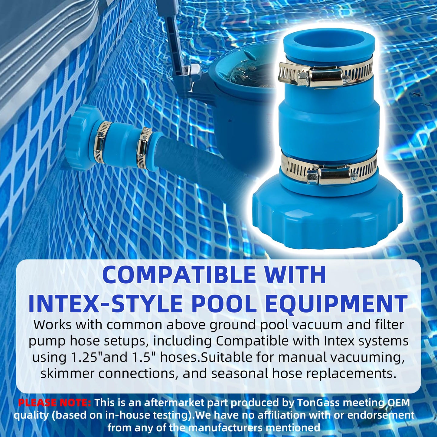 TonGass Pool Vacuum Hose Adapter Kit Compatible with Intex Adapter B – 1.5" to 1.25" Pool Hoses Connector with Stainless Steel Clamps for Above Ground Pool Skimmer & Filter Pump Hoses – 2 Set
