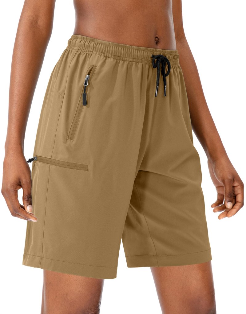 SANTINY Women's 5''/ 7''/9'' Hiking Cargo Shorts Quick Dry Lightweight Summer Shorts for Women Athletic Zipper Pockets(Dark Khaki_L)