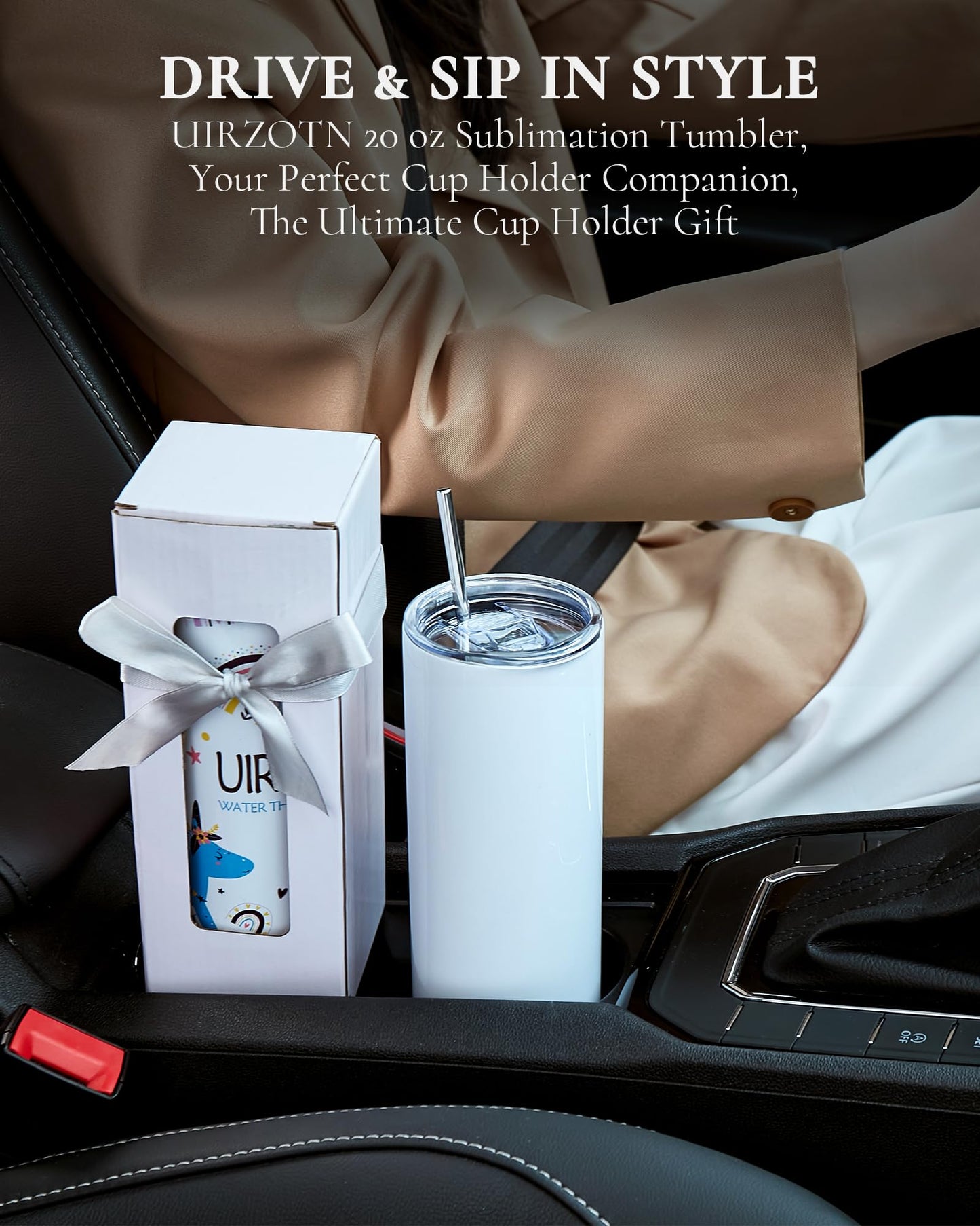 UIRZOTN 50 Pack 20oz Sublimation Tumbler Blanks Skinny Straight in Bulk, Stainless Steel Insulated Sublimation Tumbler with Polymer Coating for Heat Transfer, With Lid, Straw, ribbon, Gift box