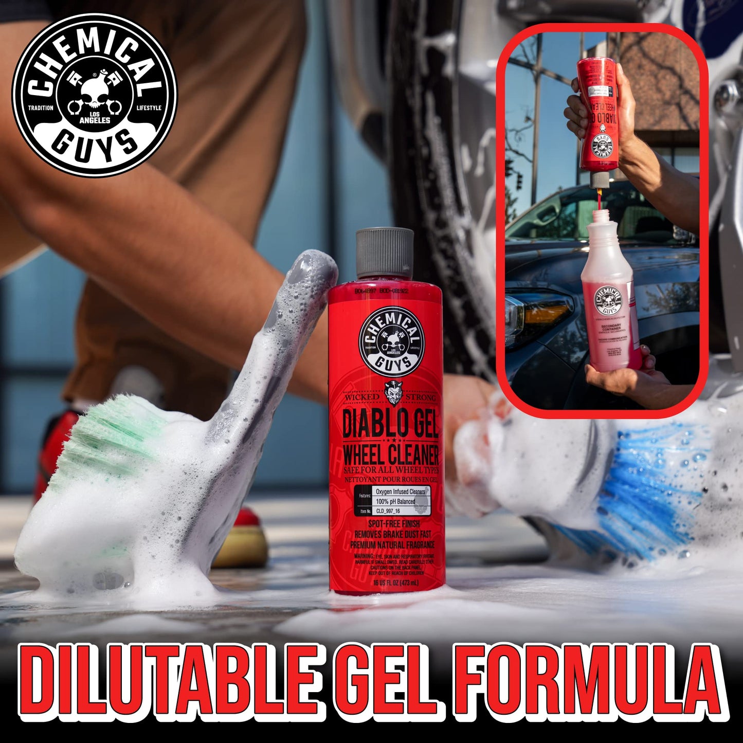 Chemical Guys CLD_997 Diablo Gel Oxygen Infused Foam Wheel and Rim Cleaner, Concentrated (Safe on All Wheel & Rim Finishes), for Cars, Trucks, SUVs, Motorcycles, RVs & More 128 fl oz (1 Gallon)
