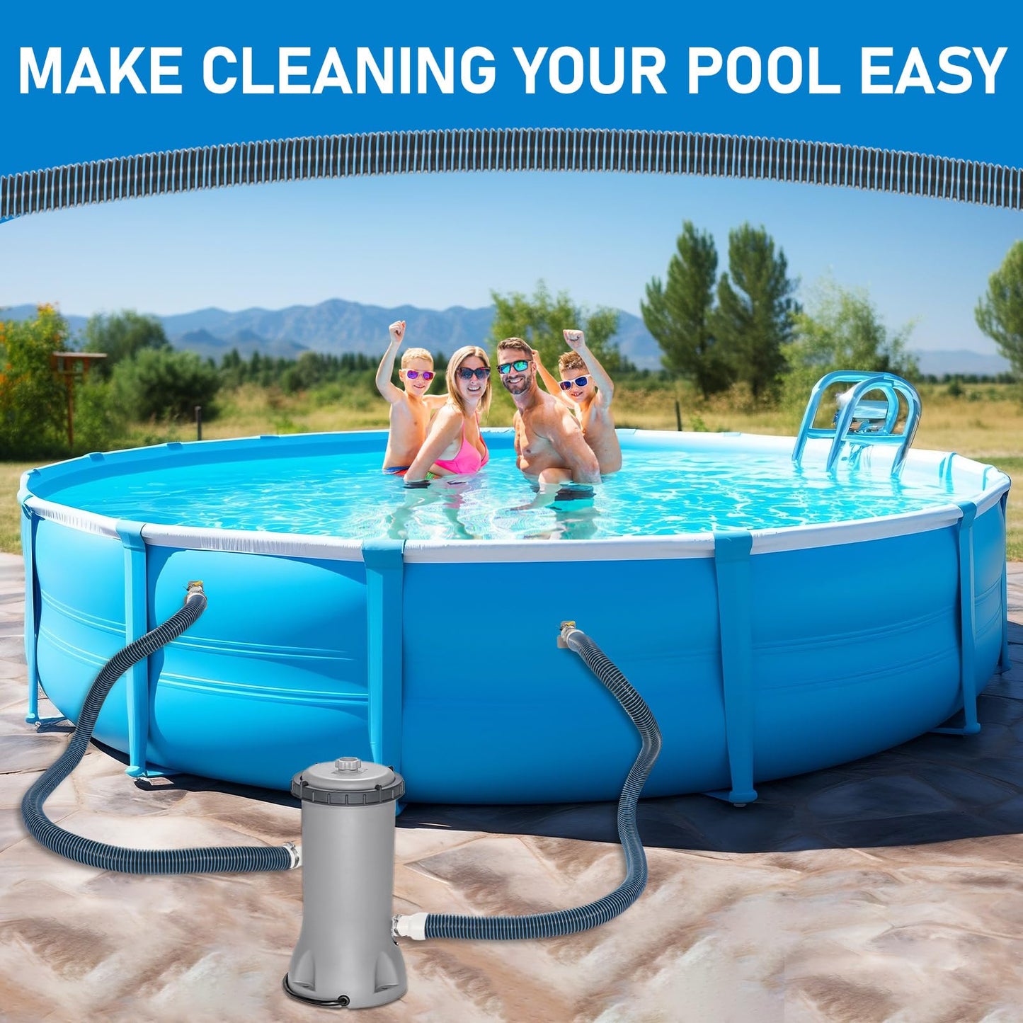 Conderyang 2Pack 1.25×59in EVA Pool Professional Hoses with 2026 Upgrade Flexible Tube Head and 2 Brackets for Above Ground Swimming Pools Pump Replacement Vacuum Heavy Duty Hose Pool Supply (Blue)