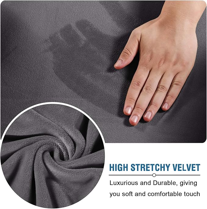 H.VERSAILTEX Real Velvet Plush 3 Piece Stretch Sofa Covers Couch Covers for 2 Cushion Couch Loveseat Covers Width Up to 72 Inch Feature Thick Soft Stay in Place (Medium Sofa, Grey)