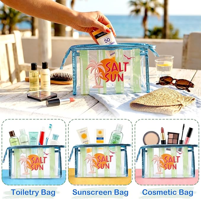 COSHAYSOO Sunscreen Bag Clear Makeup Toiletry Pouch Beach Vacation Essentials for Women Teen Girls Trip Gifts Summer Pool Travel Must Have Accessories Waterproof Stuff