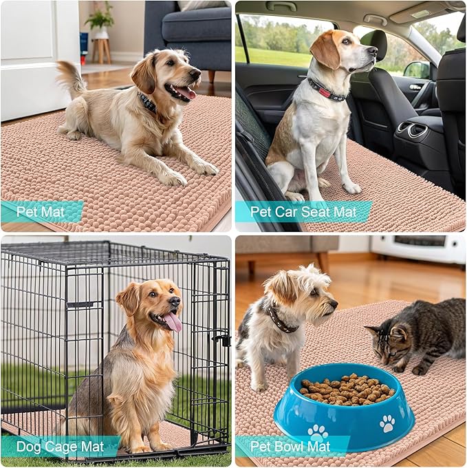OLANLY Dog Door Mat for Muddy Paws 59x20, Absorbs Moisture and Dirt, Absorbent Non-Slip Washable Doormat, Quick Dry Chenille Mud Mat for Dogs, Entry Indoor Entryway Carpet for Inside Floor, Peach