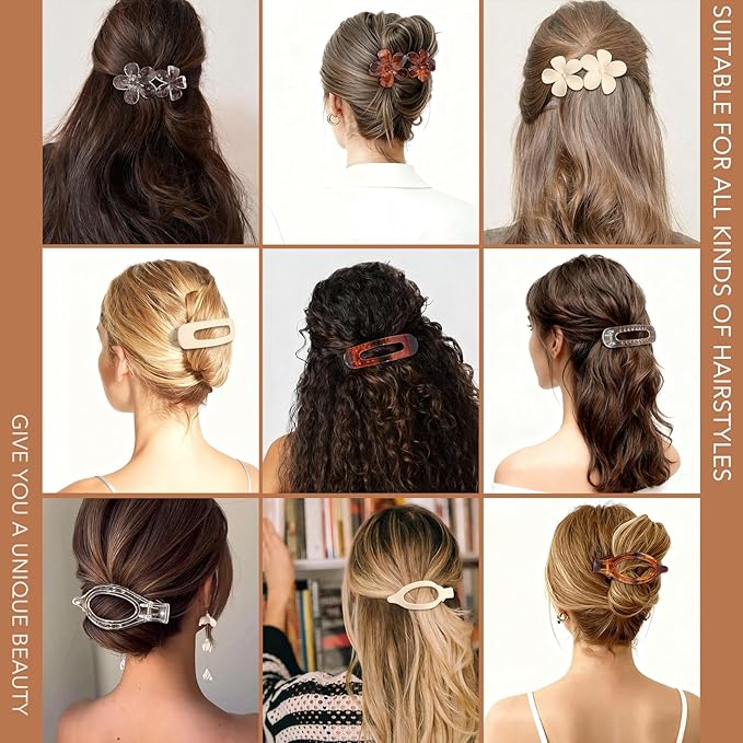 12 PCS Flat Hair Clips - 3 Styles Matte Flat Claw Clips Set Duckbill Barrettes for Women, No-Slip Strong Hold for Thin and Thick Hair, Hair Accessories for Girls Gift (Transparent)