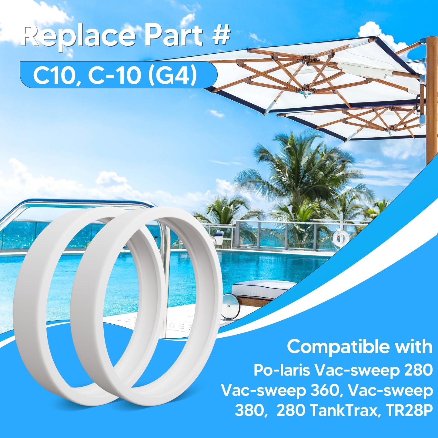 Funmit Pool Cleaner All Purpose Tire Replacement Part Compatible with Polaris 280 360 180 380 C10 C-10 Pack of 6