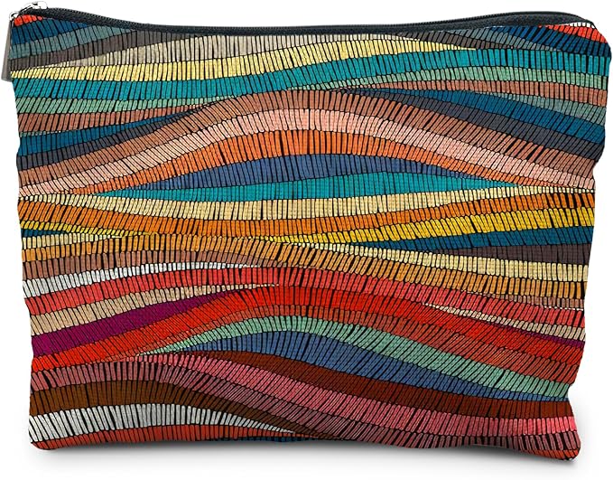 70s Retro Colorful Wavy Makeup Organizer, Vintage Aesthetic Women's Makeup Bag
