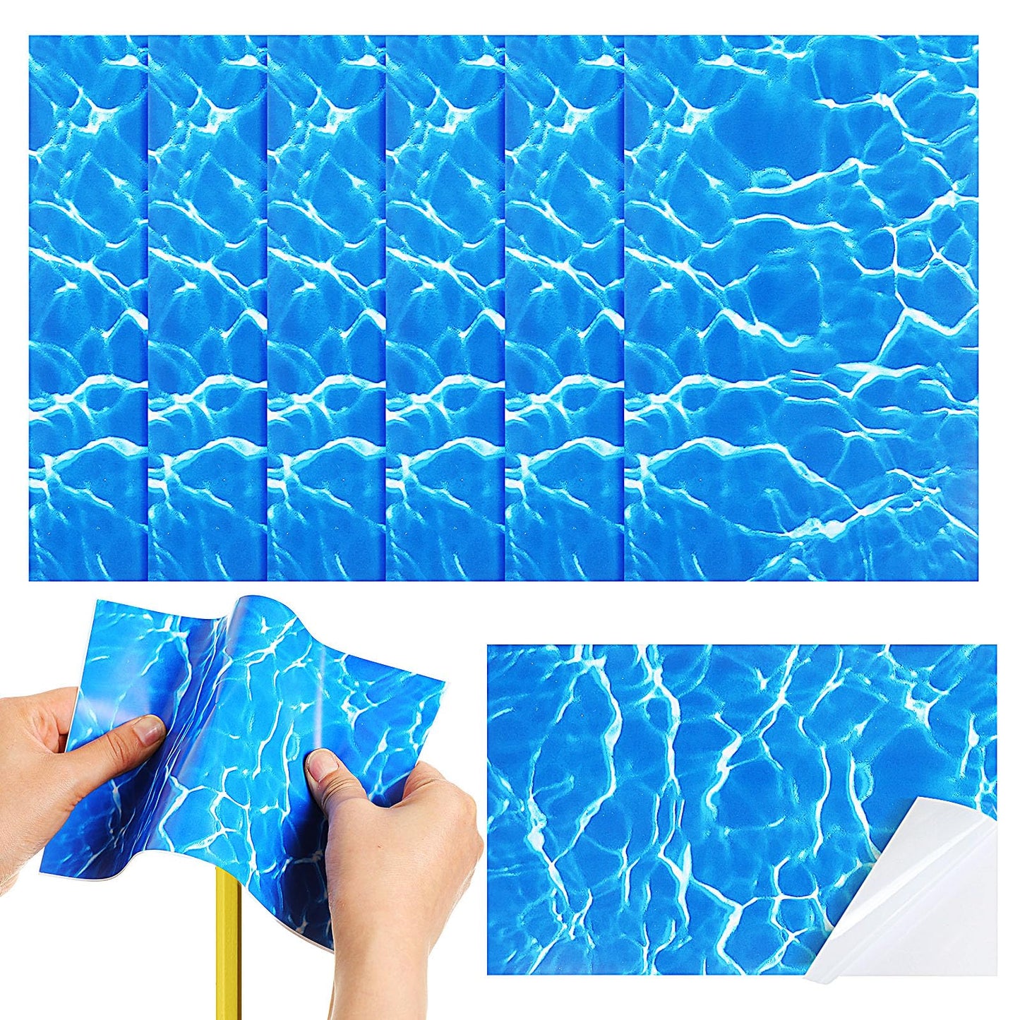 Yexiya 6 Pcs PVC Pool Repair Patches 8.45x5.51 Inch - Heavy-Duty Vinyl Adhesive Patch Kit for Above Ground Pools, Air Mattress, Inflatable Boats, Tents(Ripple,Light Blue)