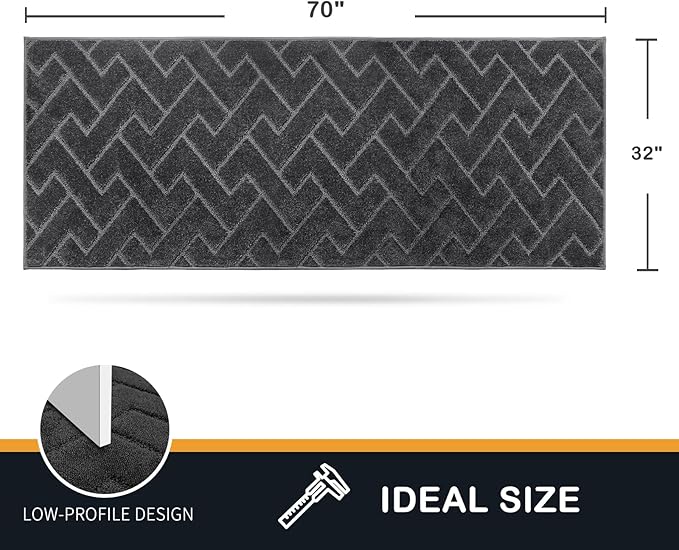 PURRUGS Dirt Trapping Door Mat 32" x 70", Non-Slip Machine Washable Entry Rug, Dog Doormat, Indoor Front Door Mat, Super Absorbent Entryway Rug for Muddy Shoes & Paws, Charcoal