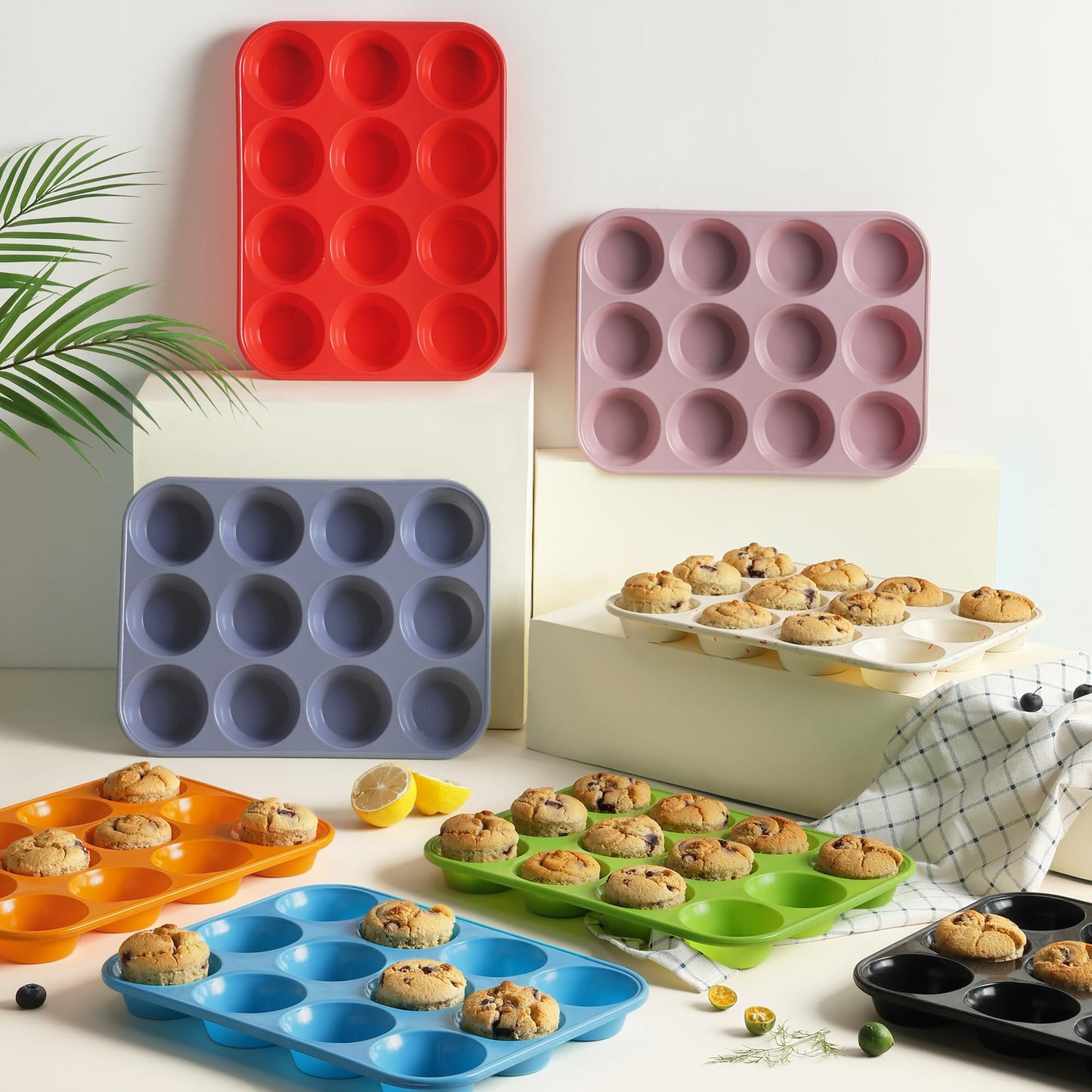 2 Pack 12 Cups Muffin Pan with Metal Reinforced Frame Regular Size Silicone Molds Cupcake Cake Baking Pans Cookie Baking Chocoflan Cupcake Mold Silicone Egg Bite Molds Baking Items Stuff
