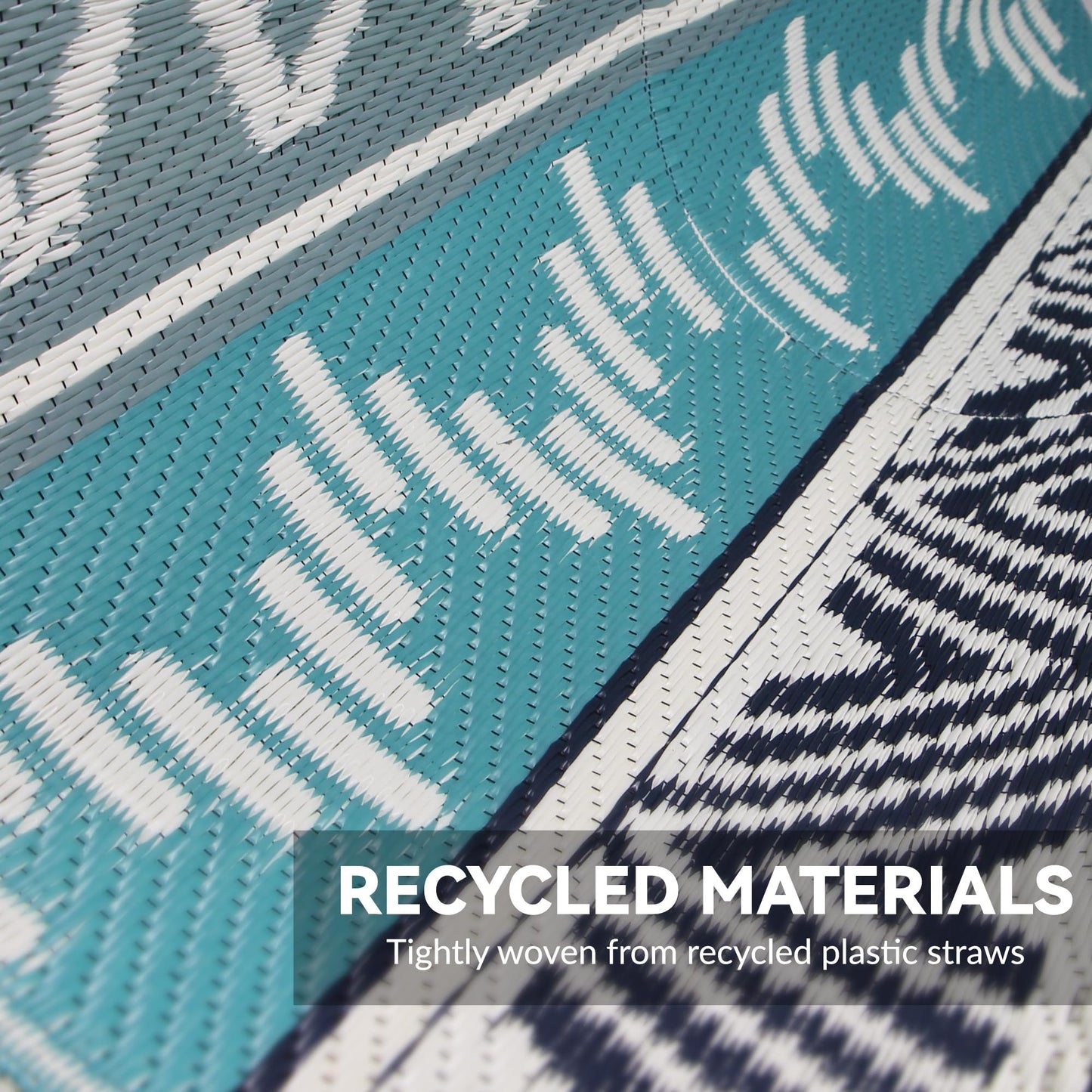 Strickland Home Outdoor Rug Waterproof 5 x 8 ft, Reversible Plastic Straw Rug for Patio, Large Outdoor Carpet for RV, Patio, Camping, Backyard, Deck, Picnic, Beach, Blue & Grey