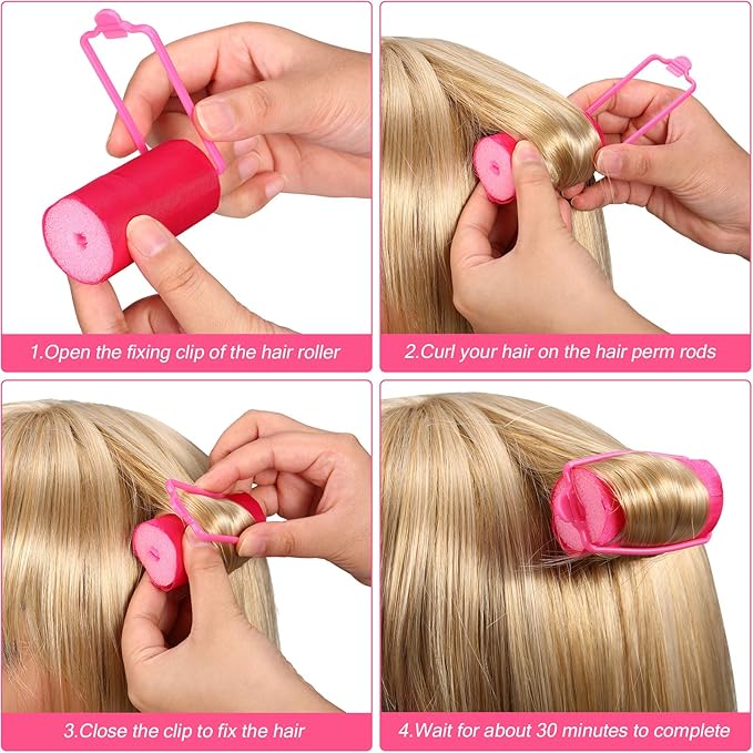 40 Pieces Sponge Hair Rollers Satin Rollers Silk Foam Rollers Women Hair Curlers with Duck Teeth Clips for Hairdressing Styling(Multi-size,Rose Red)