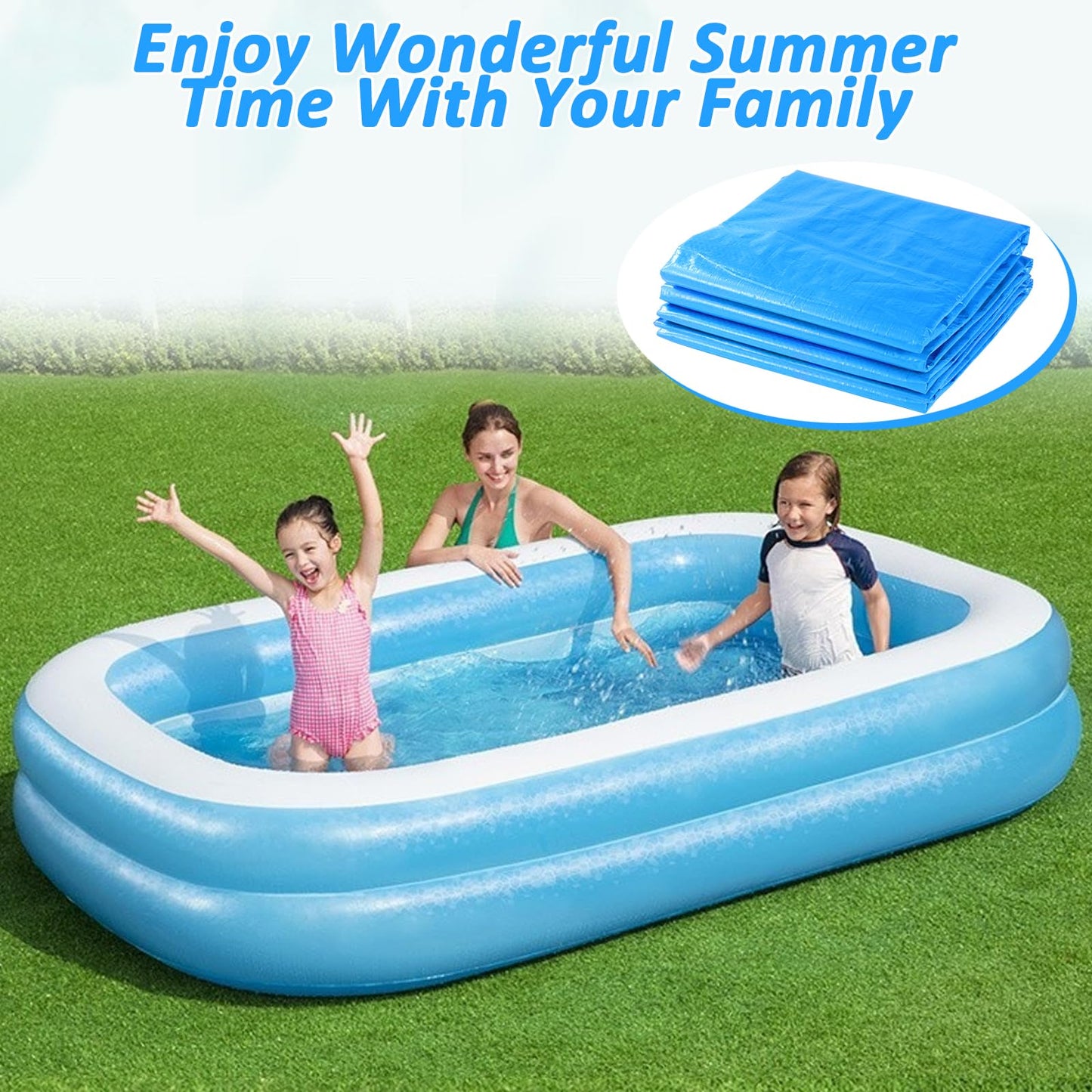 6.7 × 10 FT Rectangular Pool Cover,Inflatable Swimming Pool Cover Fits Under 120"x80" Above Ground Pools,Rectangle Above Ground Swimming Pool Cover with Adjustable Drawstring