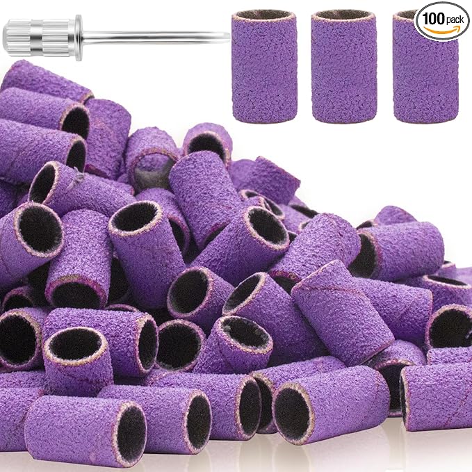 100Pcs Sanding Bands for Nail Drill 150 Grit, Medium Grit Sanding Band for Nail Drill with 3/32Ã¢ÂÂ Nail Drill Bit for Acrylic Nail, Gel Nail, Professional Nail Sanding Band Set for Manicure and Pedicure