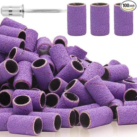 100Pcs Sanding Bands for Nail Drill 150 Grit, Medium Grit Sanding Band for Nail Drill with 3/32Ã¢ÂÂ Nail Drill Bit for Acrylic Nail, Gel Nail, Professional Nail Sanding Band Set for Manicure and Pedicure
