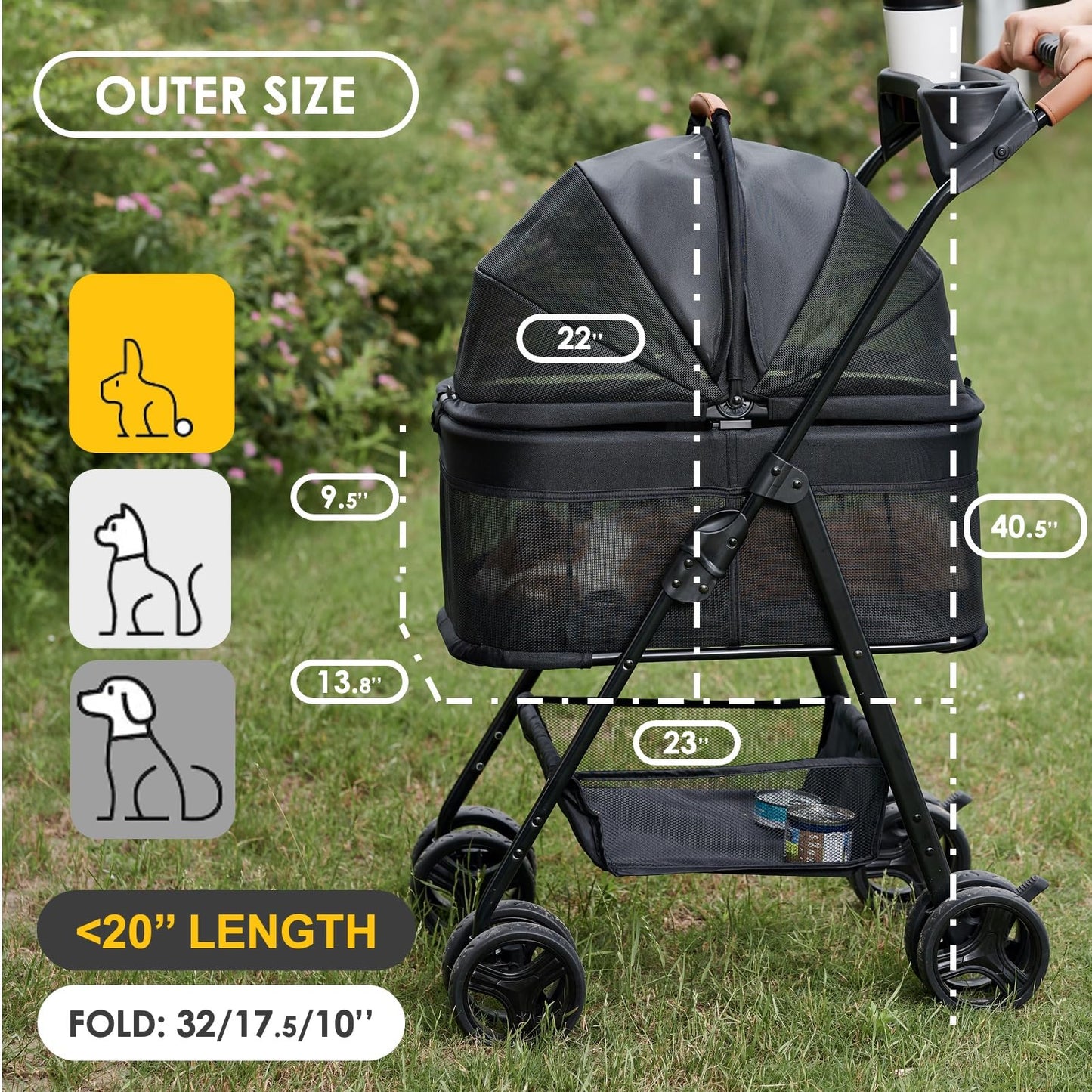 Zoosky 3 in 1 Pet Stroller with Removable Carrier, Folding Stroller for Small/Medium Dogs and Cats, Waterproof, All-Terrain, with Sun Shades, Car Seat