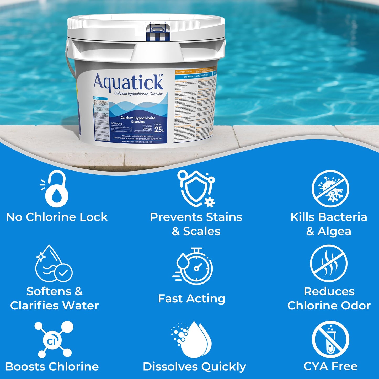 Pro-Grade Chlorine Pool Shock, 68% Cal-Hypo Granular Sanitizer, Prevents Bacteria & Algae, Restores Crystal Clear Water - Shock Treatment, Swimming Pool Chemical - 25Lb