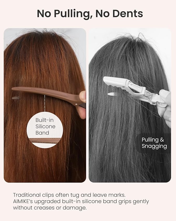 AIMIKE Extended Sectioning Hair Clips w/Built-in Silicone Band, 4.8" No-Crease Non-Slip Hair Styling Clips for Thick, Long Hair – Blow Drying,Hair Rollers, Rust-Free –6 Pack, Mocha Mousse