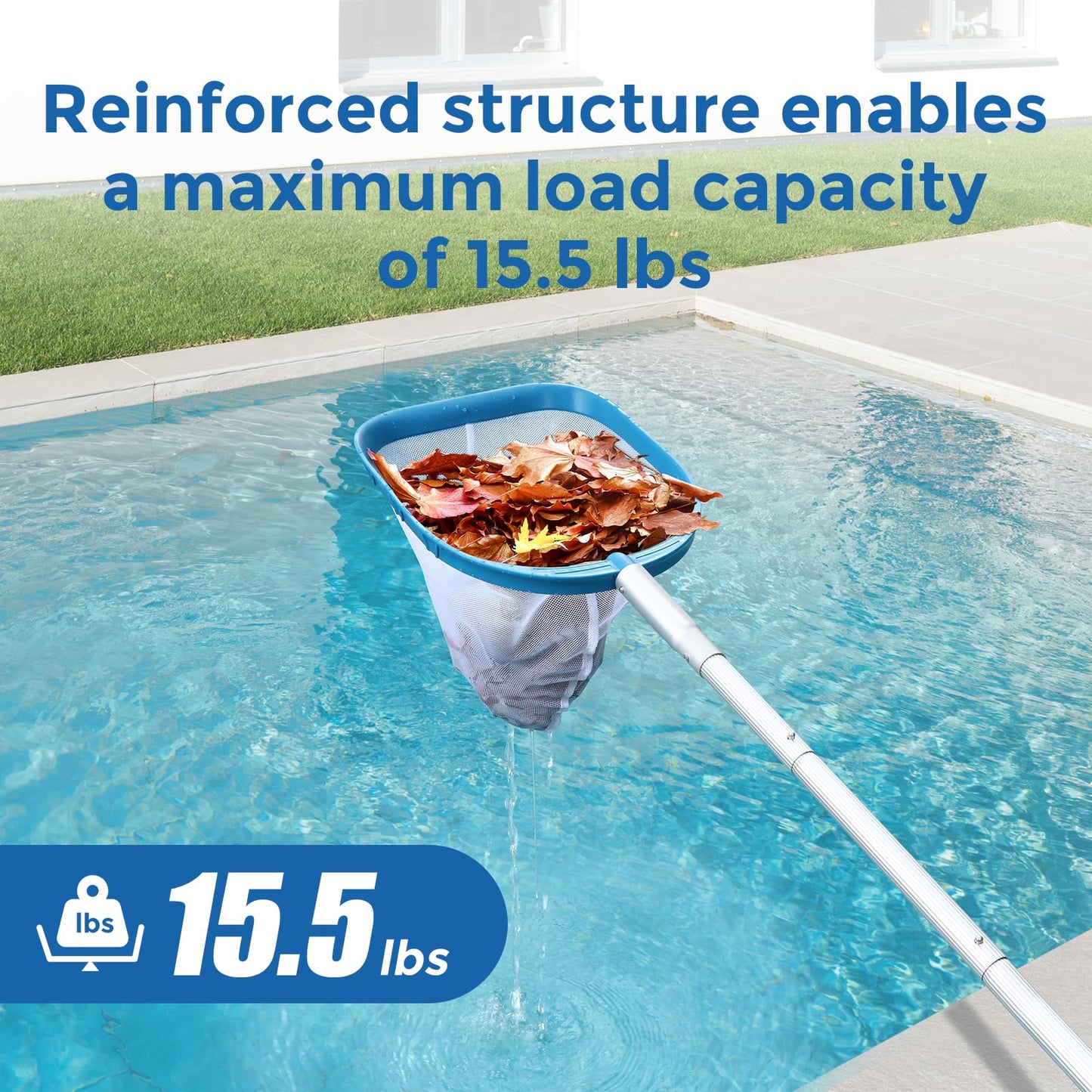 SORSWEET Professional Pool Skimmer Net 6 Feet with 6 Aluminum Poles - Fine Mesh for Fast Debris Removal - Ideal Pool Nets for Cleaning Ponds, Spas, and Hot Tubs - Efficient Pool Maintenance