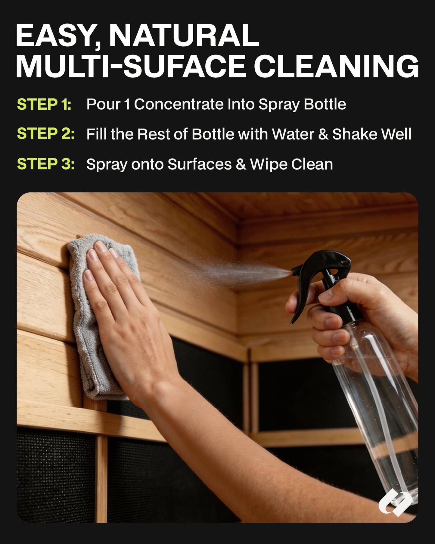 SAUNABOX All-Natural Sauna Cleaning Kit | Eco-Friendly Eucalyptus Multi-Surface Cleaner Concentrate – Chemical-Free & Biodegradable | Safe for Sauna Tents, Benches & Mats (2x1 FL.OZ./30mL)