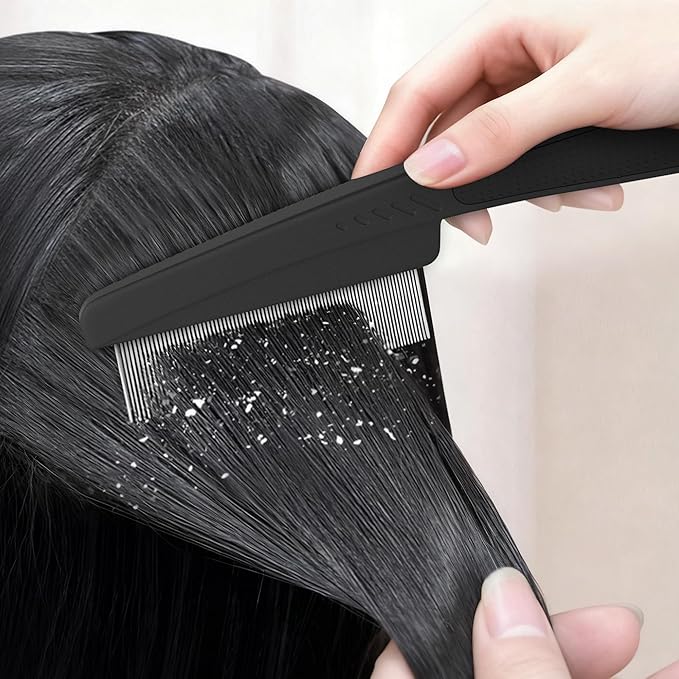 Dandruff Comb Stainless Steel Fine Tooth Dandruff Remover Scalp Comb Hair Comb for Kids and Adults(Black)