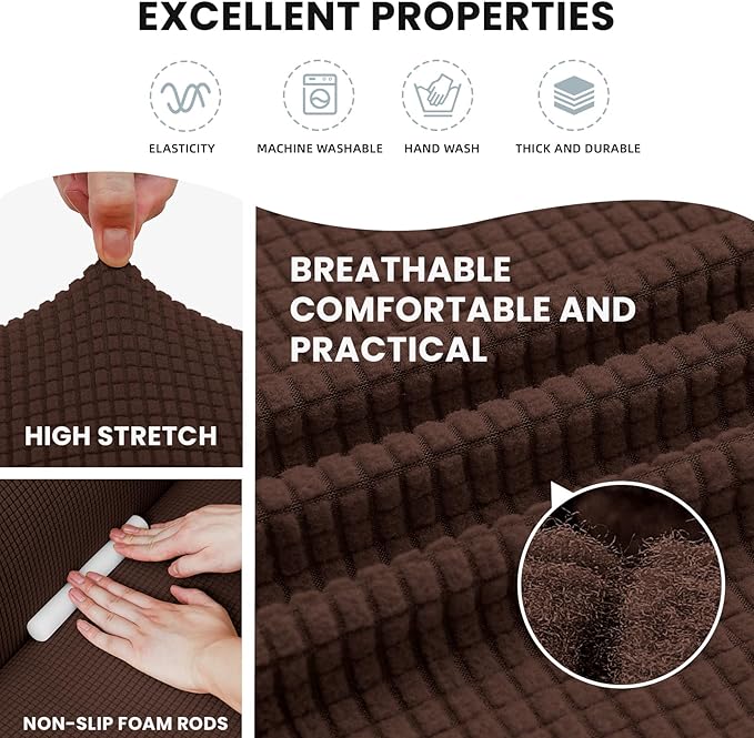 LURKA Stretch Chair Sofa Slipcovers 1 Piece Couch Covers for Sofa Furniture Protector Full Sofa Covers with Elastic Bottom for Kids and Dog (Small, Chocolate)