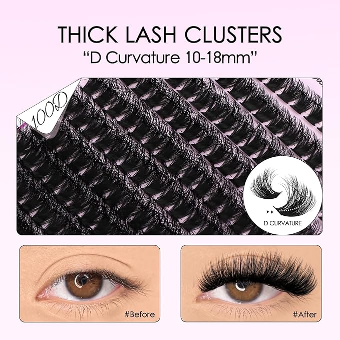 SOFENIDA Lash Clusters Kit 100D Thick Cluster Lashes 10-18mm Volume Eyelash Clusters D Curvature Cluster Eyelash Extensions 3D Wispy Lash Clusters DIY Lash Extension Kit(100D-10-18MIX Thick Kit)