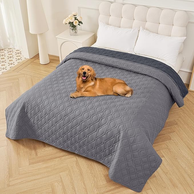 Smiry Reversible Waterproof Couch Covers for Sofa, Washable Dogs Pet Couch Covers for 3 Cushion Sofa Pet Friendly, Water Resistant Furniture Protector Slipcover, Geometric (82"x82", Grey/Dark Grey)
