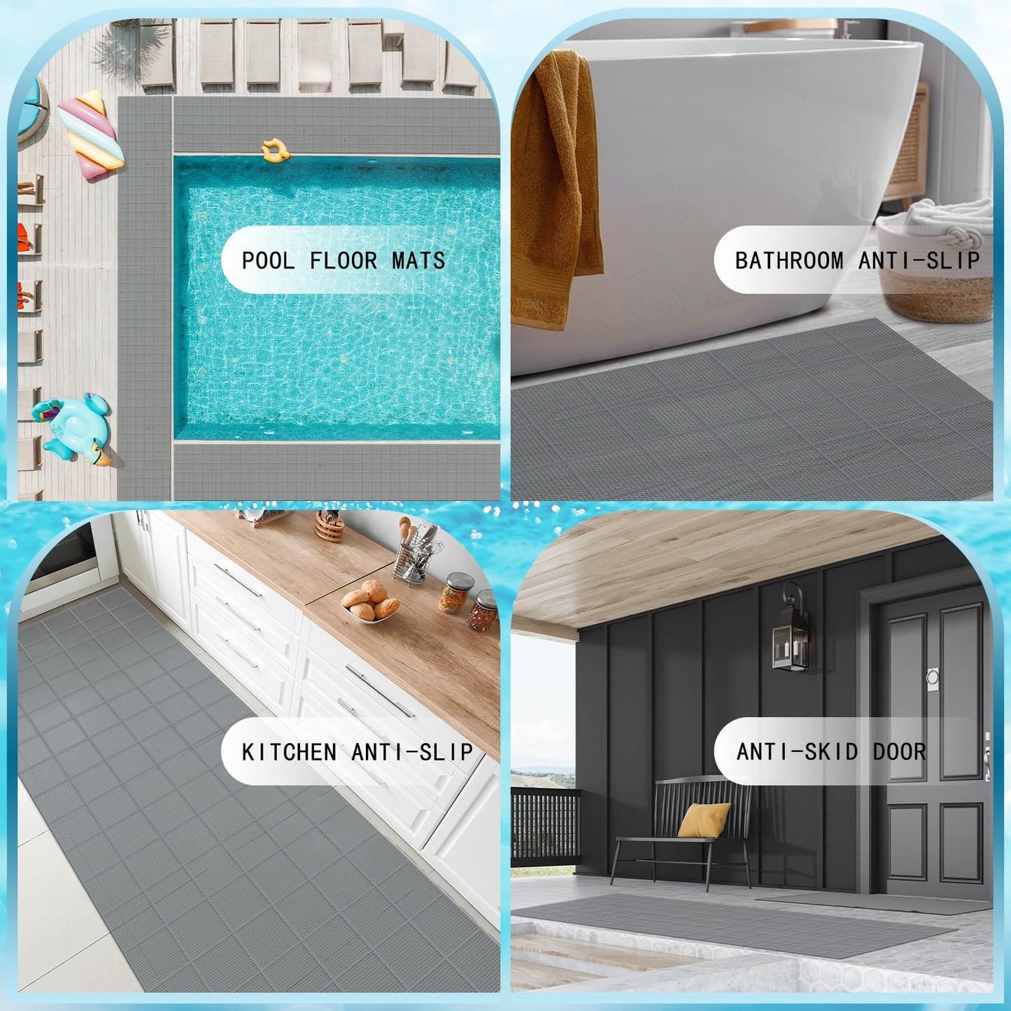 Tondiamo Pool Mat Non Slip Drainage Mats Swimming Pool Floor Deck Mats Rugs PVC Splash Mesh Hollow Doormat Roll for Outdoor Indoor Patio Restaurant Garage Kitchen Bathroom Safety(3 x 10 ft,Grey)