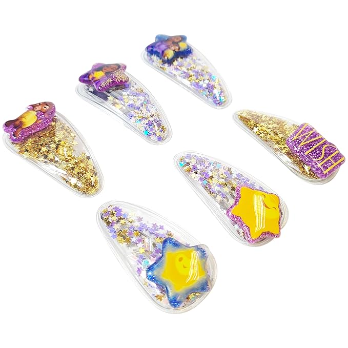 Disney Wish Girls Cute Hair Clips with Favorite Character Charms, Magical Confetti Hair Accessories for Toddlers Ages 3+