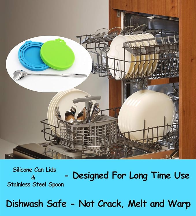 Comtim Pet Food Can Lids, Silicone Can Covers for Dog Cat Food, Universal Size Fit Small Medium Large Cans, 2 Pack and 1 Pet Food Cans Spoon