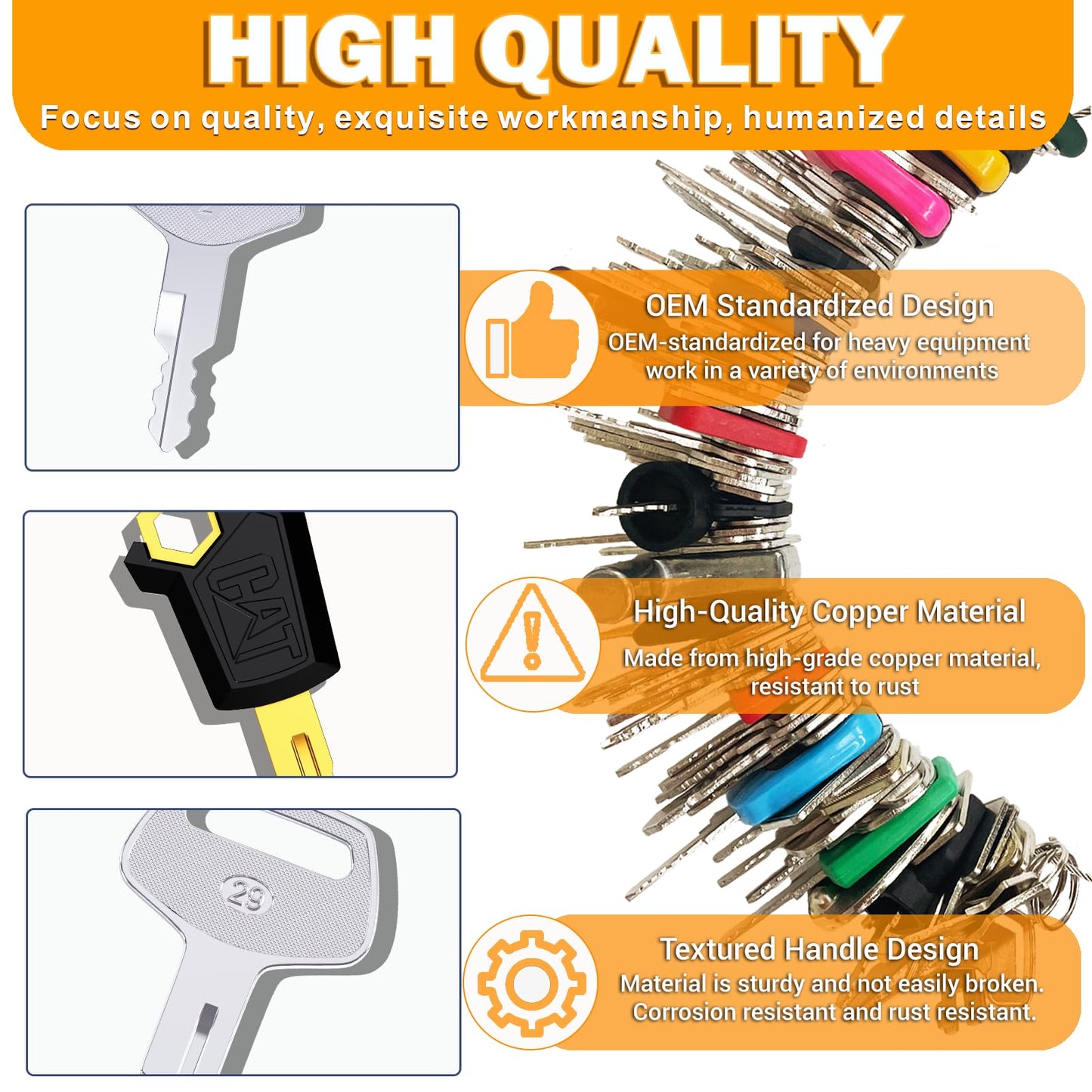 100 Non-Repeating Full Range Master Equipment Key Set, Original Heavy Construction Excavator Dumper Dozer Ignition Key for CAT Kubota John Deere JCB Yanmar Takeuchi Komatsu Volvo Toyota and More