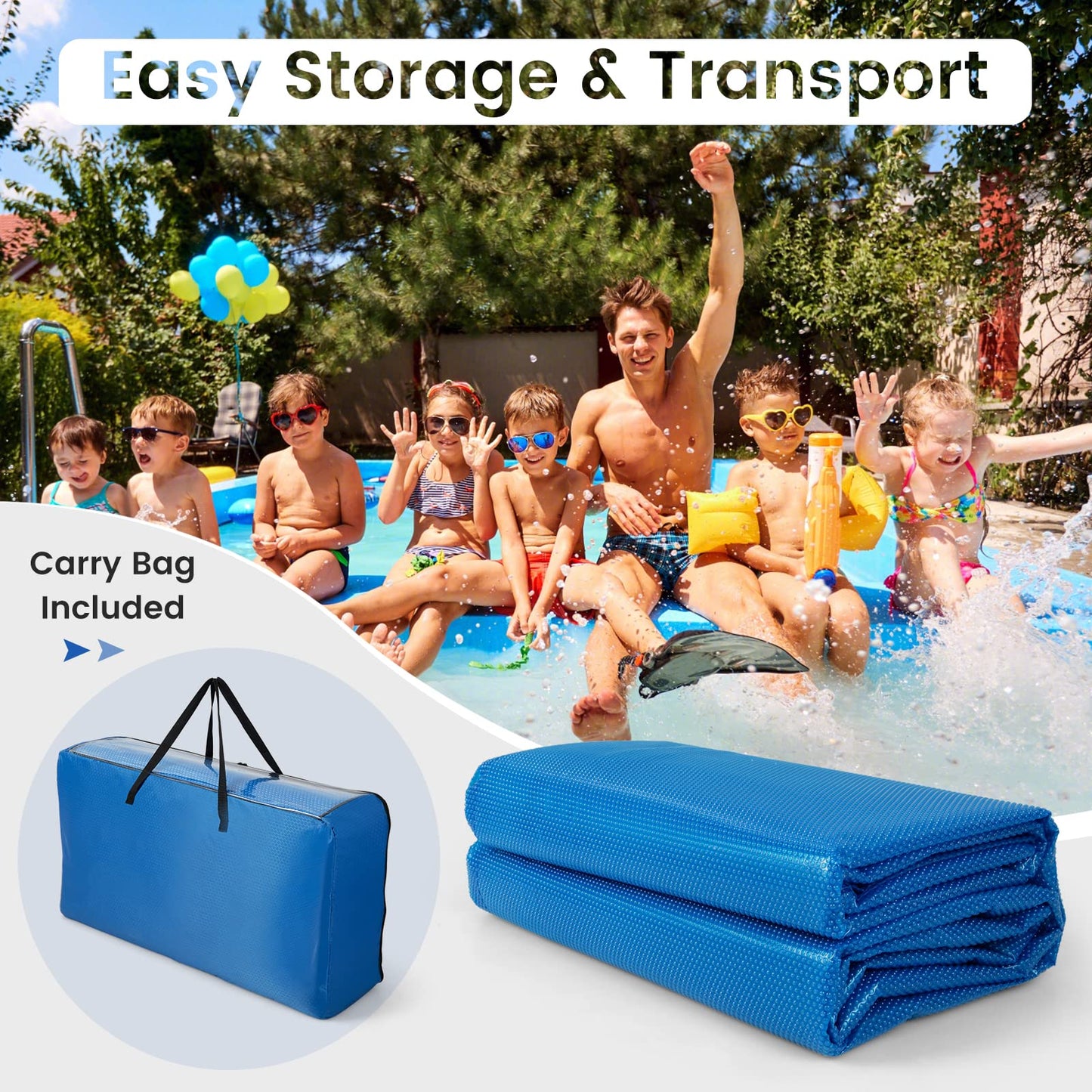 Goplus Pool Cover, 18 x 36 FT Solar Blanket 12 Mil with Carrying Bag for In-Ground and Above-Ground Swimming Pools, Rectangle Hot Tub SPA Thermal Blanket, Blue Bubble