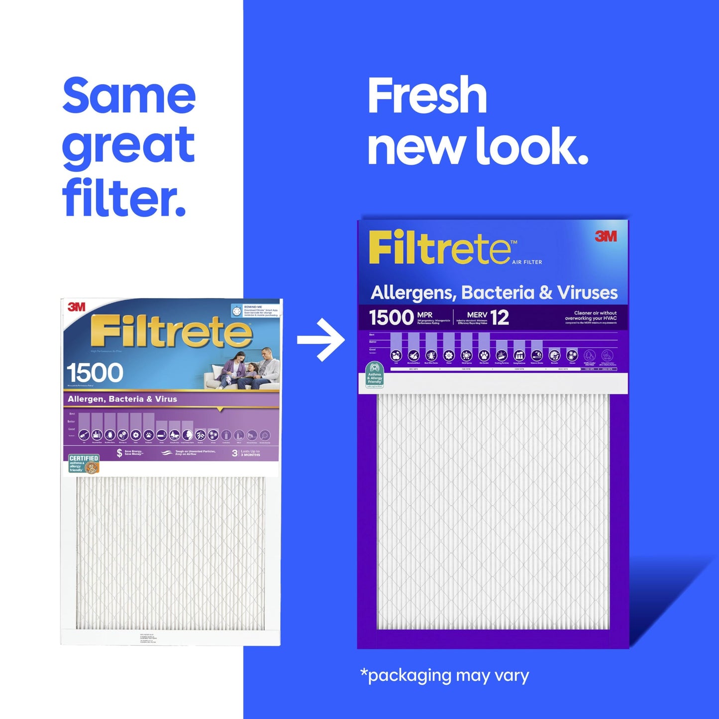 Filtrete 16x30x1 Air Filter, MERV 12, MPR 1500, Allergens, Bacteria & Viruses, 3-Month AC and Furnace Filters, Cleaner Air, Reliable Airflow, 2 HVAC Filters (Actual Size 15.81 x 29.81 x 0.78 in)