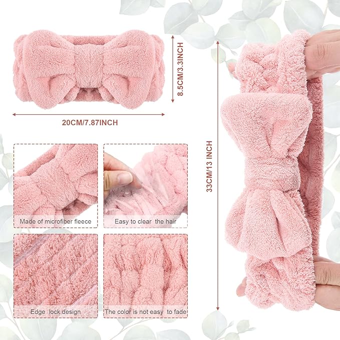 3 Pieces Towel Headbands for Women Makeup Headband for Washing Face Makeup Spa, Microfiber Bowtie Shower Hairband for Women (Pink, Blue, Black)