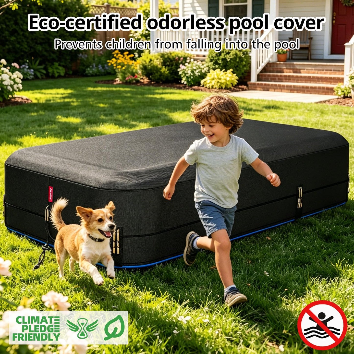 QH.HOME 120"x72" Rectangular Pool Cover for Inflatable Pool,Fits Blow Up Pool Size 10' x 6', Blocks Leaves & Sun, Windproof Snug Fit with Patented Ratchet & Weight Rings to Prevent Slipping