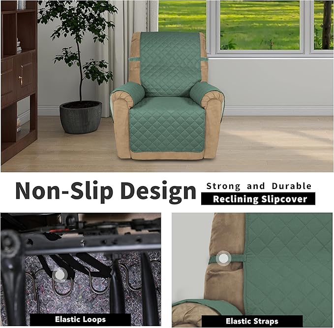 Easy-Going Recliner Chair Slipcover Reversible Sofa Cover Water Resistant Couch Cover Furniture Protector with Elastic Straps for Pets Dog (Recliner 22 inch, Cyan/Ivory)