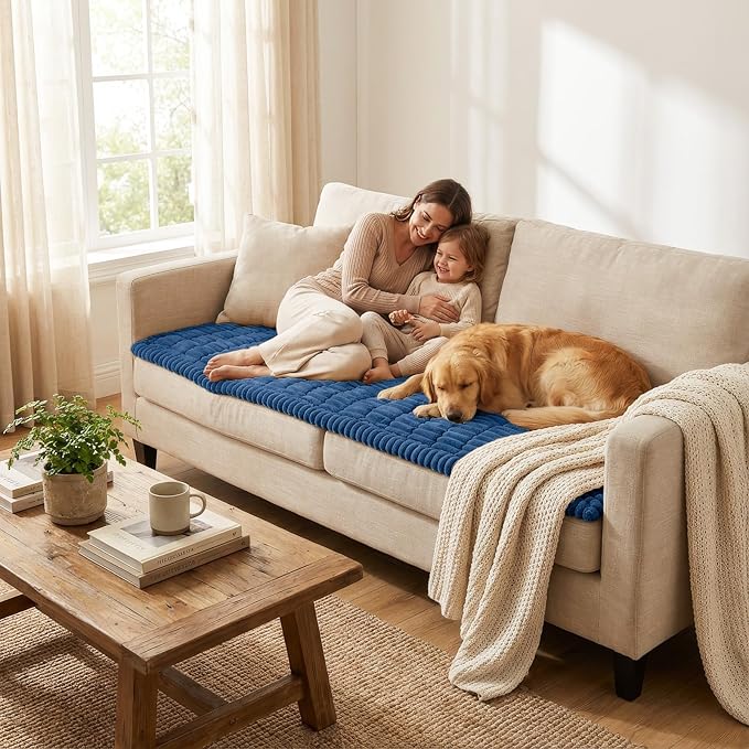 Smiry Couch Cover for Dogs Washable, Non Slip Fuzzy Pet Couch Covers for 3 Cushion Sofa Pet Friendly, Thick Soft Sofa Slipcovers Cushion Protector (Navy Blue, 27.6" x 82.7")