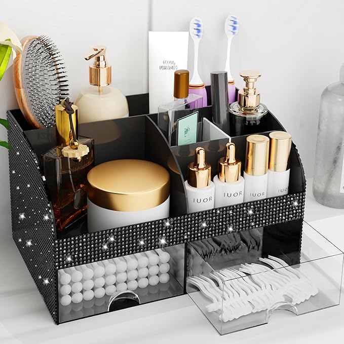 Makeup Organizer, Bathroom Organizer (Bling Black)