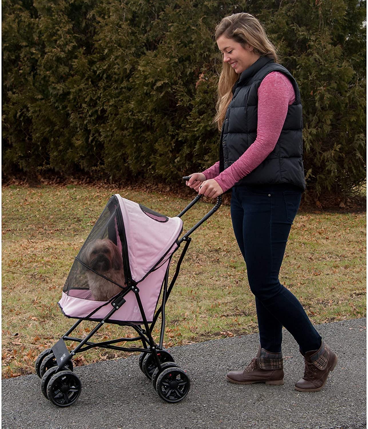 Pet Gear Travel Lite Plus Stroller, Compact, Easy Fold, No Assembly Required, Large Wheels for Cats and Dogs up to 15 pounds, New Rose Pink