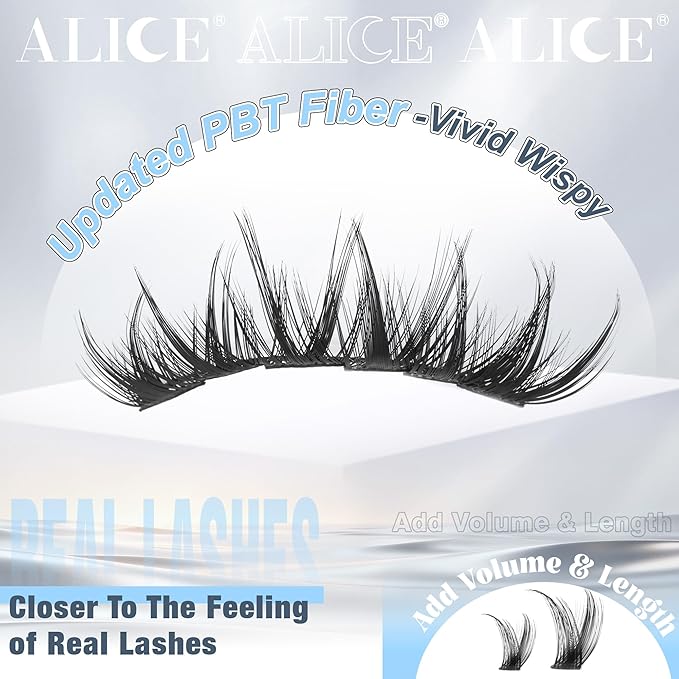 ALICE Lash Clusters Wispy Eyelash Clusters Short 10-14mm Cluster Eyelash Extensions Natural Volume Lash Extensions Thin Band DIY Individual Lashes
