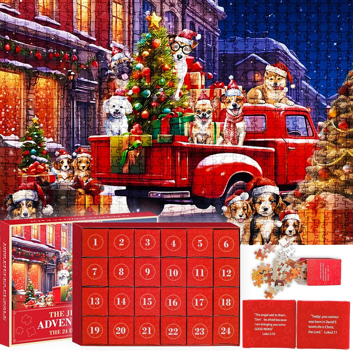 2025 Christmas Advent Calendar Gift Jigsaw Puzzle Countdown 24 Days of Christmas Family Craft Project 1008PCS, Christian Countdown Ideas for Adults and Kids, Holiday Home Supplies Decors Dog