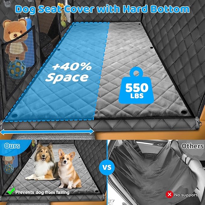 URPOWER Dogs Back Seat Extender with Non-Slip Blanket - Hard Bottom Dog Car Seat Cover & Removable Dog Bed Mat, Waterproof Dogs Hammock for Car, SUV, Pet Backseat Protector Holds 550lbs