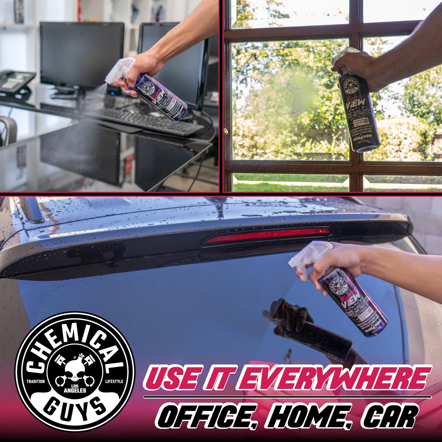 Chemical Guys HydroView Ceramic Glass Cleaner & Coating - Cleans & Adds Hydrophobic Protection, Car Window Cleaner for Glass, and Mirrors, Trucks, SUVs, and Home Use - 16 fl oz