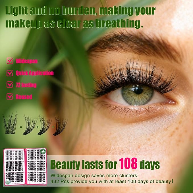 Lash Clusters - 0.05mm Wispy Natural Eyelash Clusters Fluffy Biodegradable Cruelty Free Eyelashes Lightweight Separate Left & Right Lash for Beginners DIY at Home