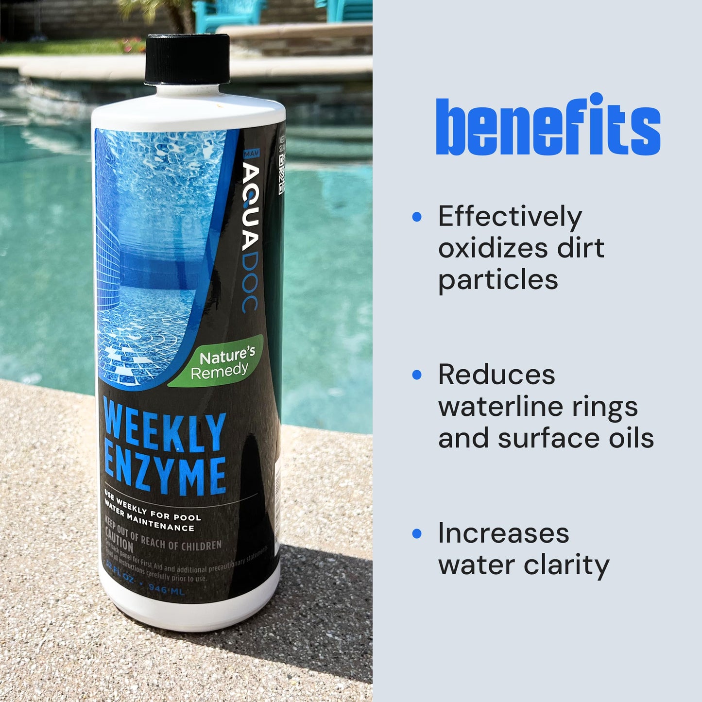 Pool Enzyme Treatment - Weekly Natural Enzymes for Pools Works as an Eco-Friendly, Natural Pool Clarifier for Crystal Clear Pool Water Perfect for Swimming - AquaDoc Pool Chemicals