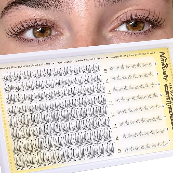 Natural Lash Clusters with Bottom Lashes Invisible Band Eyelash Clusters Like Mascara DIY Lash Extension C-curly 10-16MM Cluster Eyelash Extensions Wispy Individual Lashes by Newcally